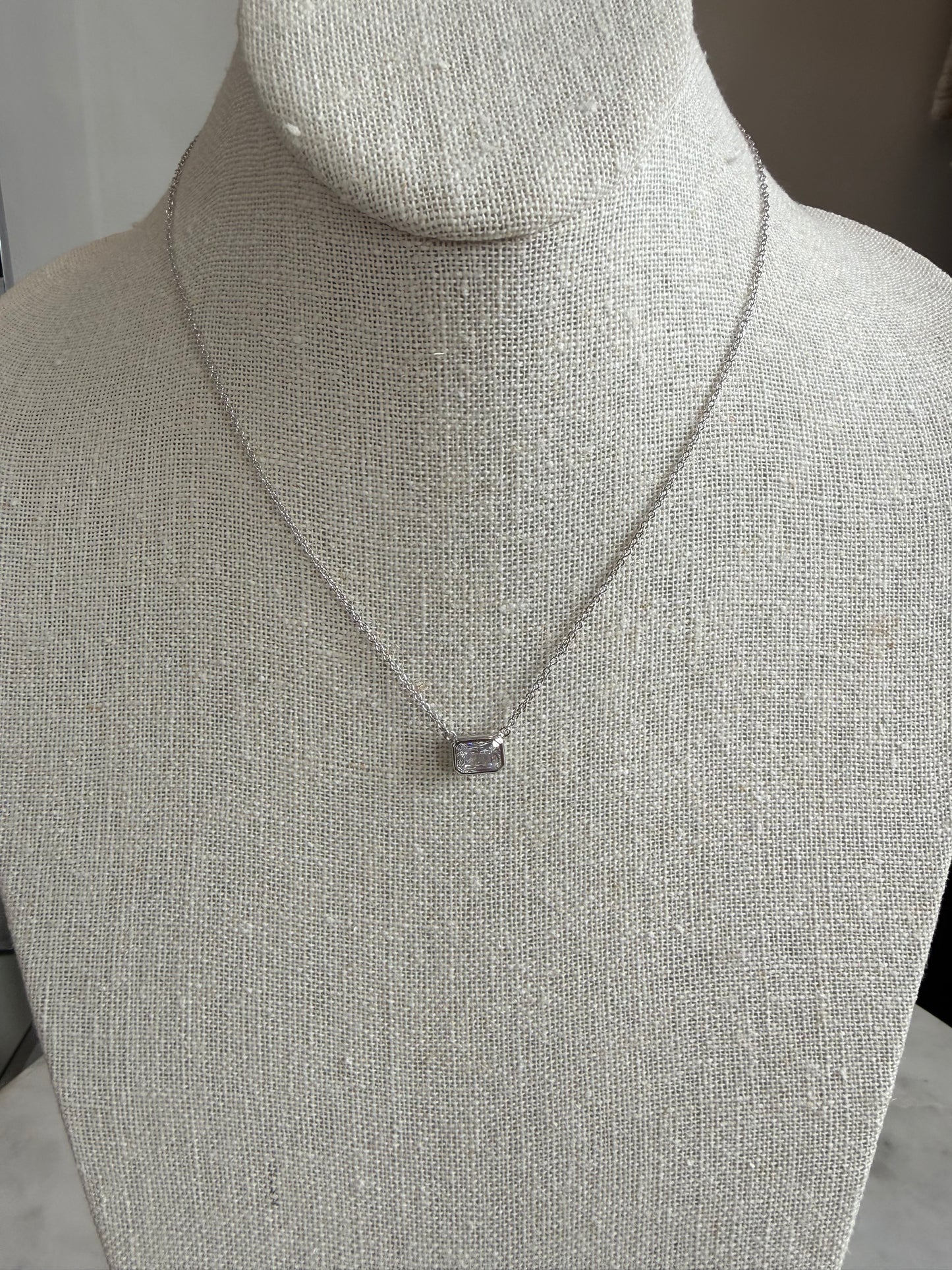 Emerald Cut Bezel Necklace