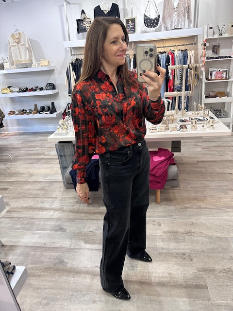 Red Floral Blouse