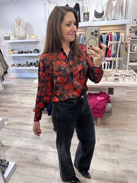 Red Floral Blouse