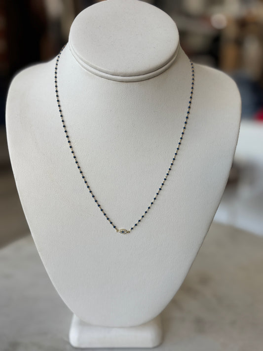 Navy Beaded Evil Eye Necklace