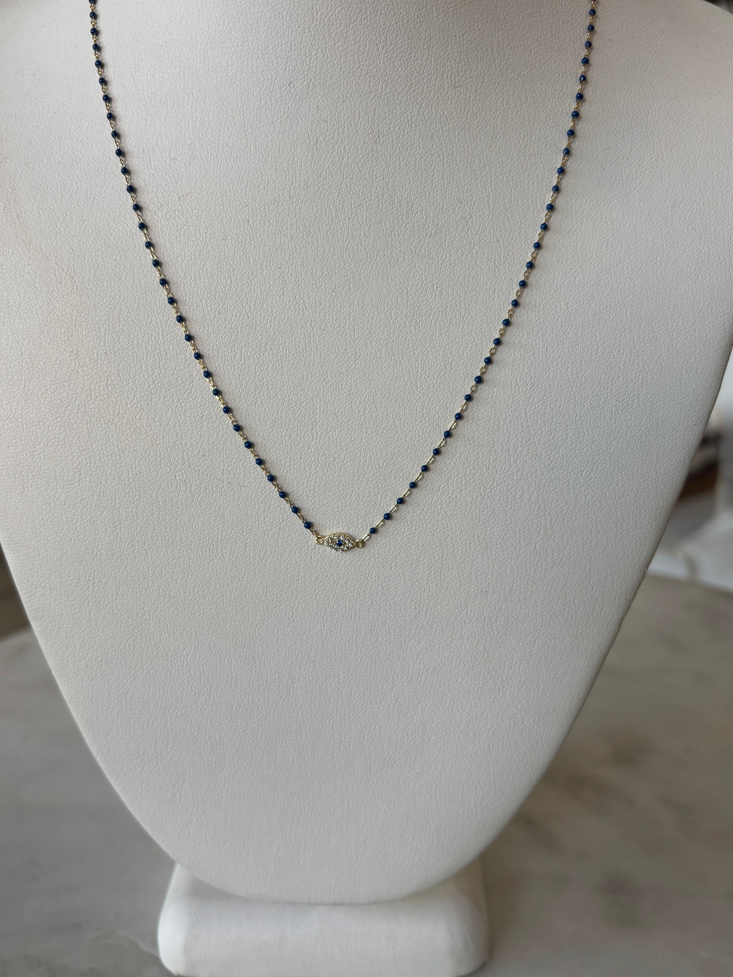 Navy Beaded Evil Eye Necklace