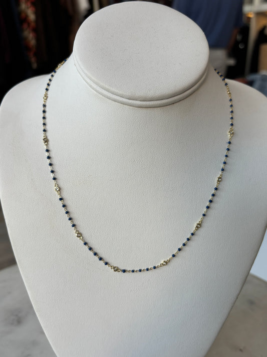 Bezel CZ & Beaded Necklace: Navy, White, Turquoise, or Black