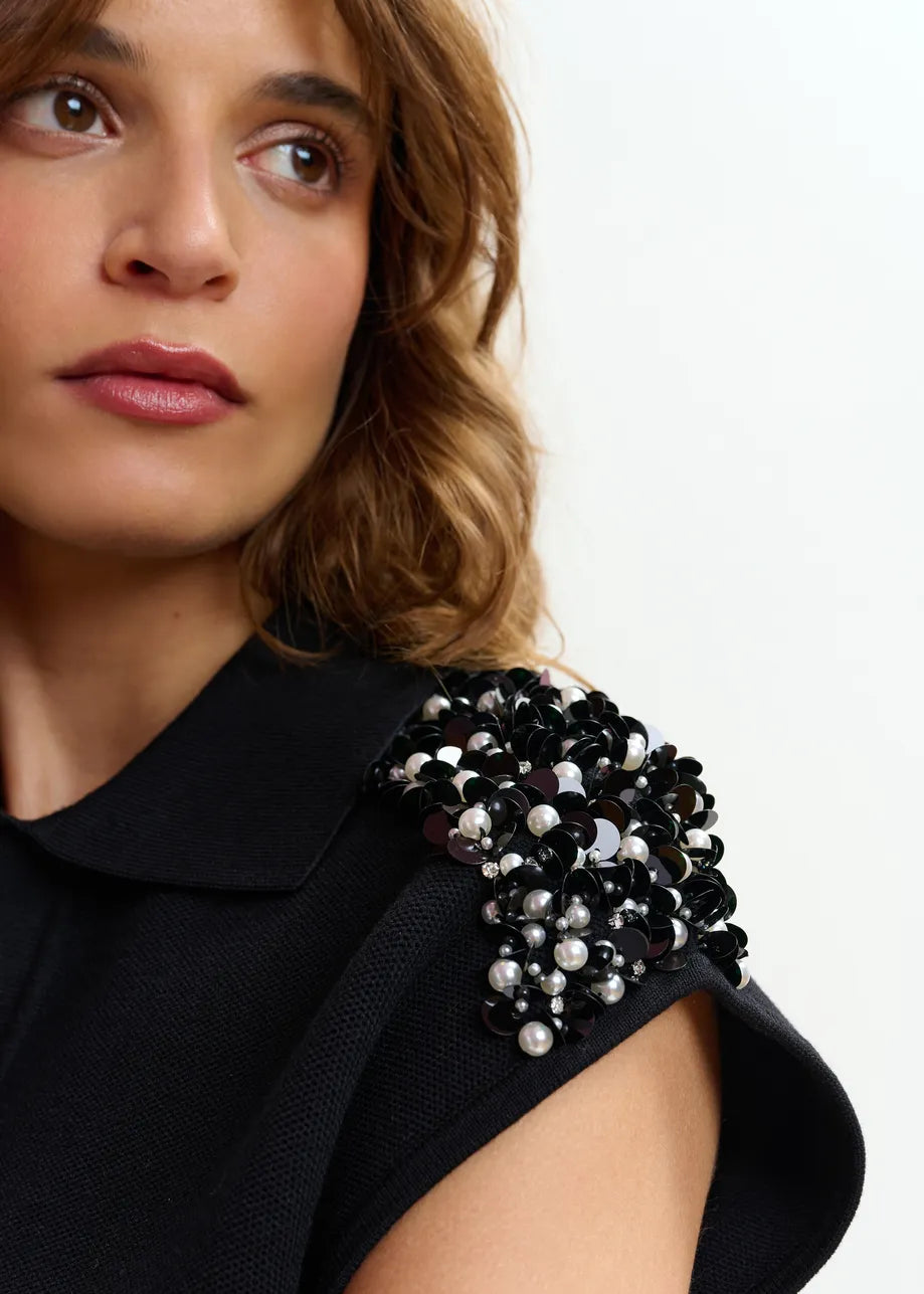 Joline Black Sleeveless Polo