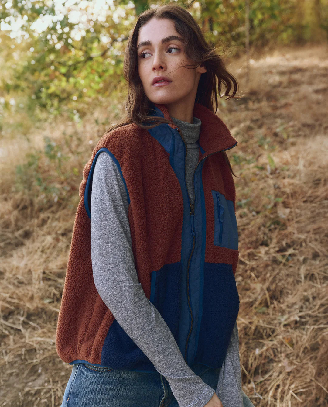 The Plush Tundra Vest Chocolate & Navy