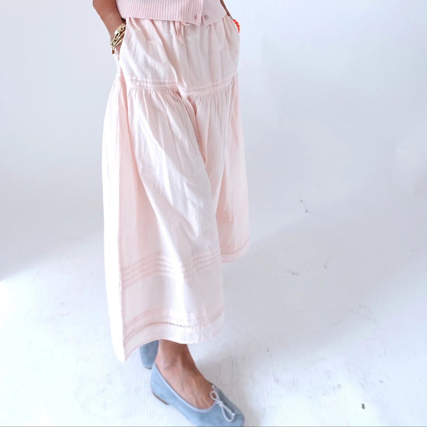 Vacance Cotton Pink Maxi Skirt
