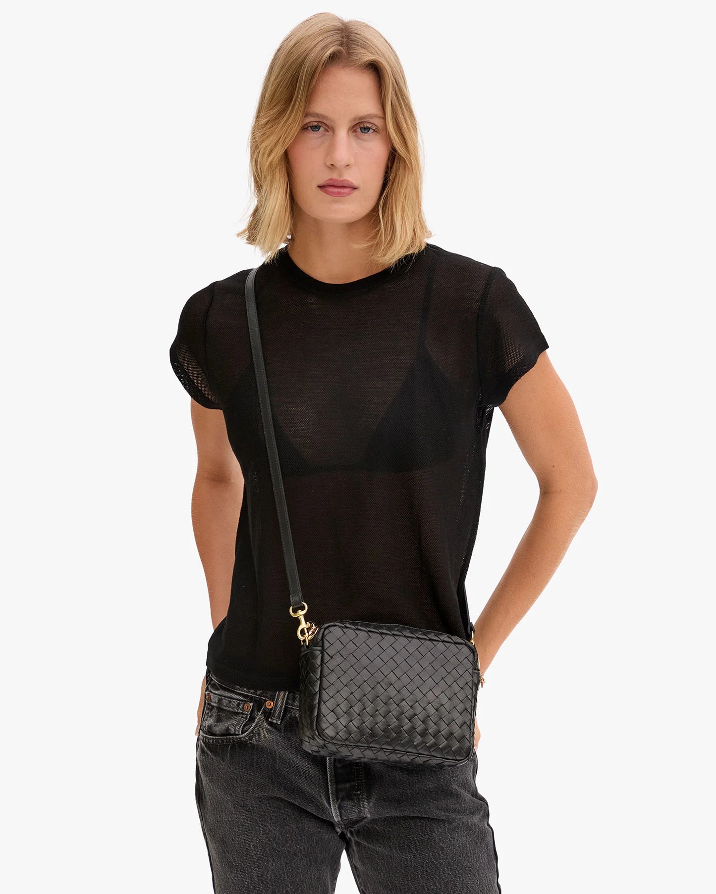 Midi Sac Black Diagonal Woven