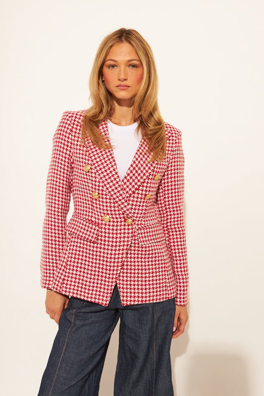Laurent Cherry Houndstooth Blazer