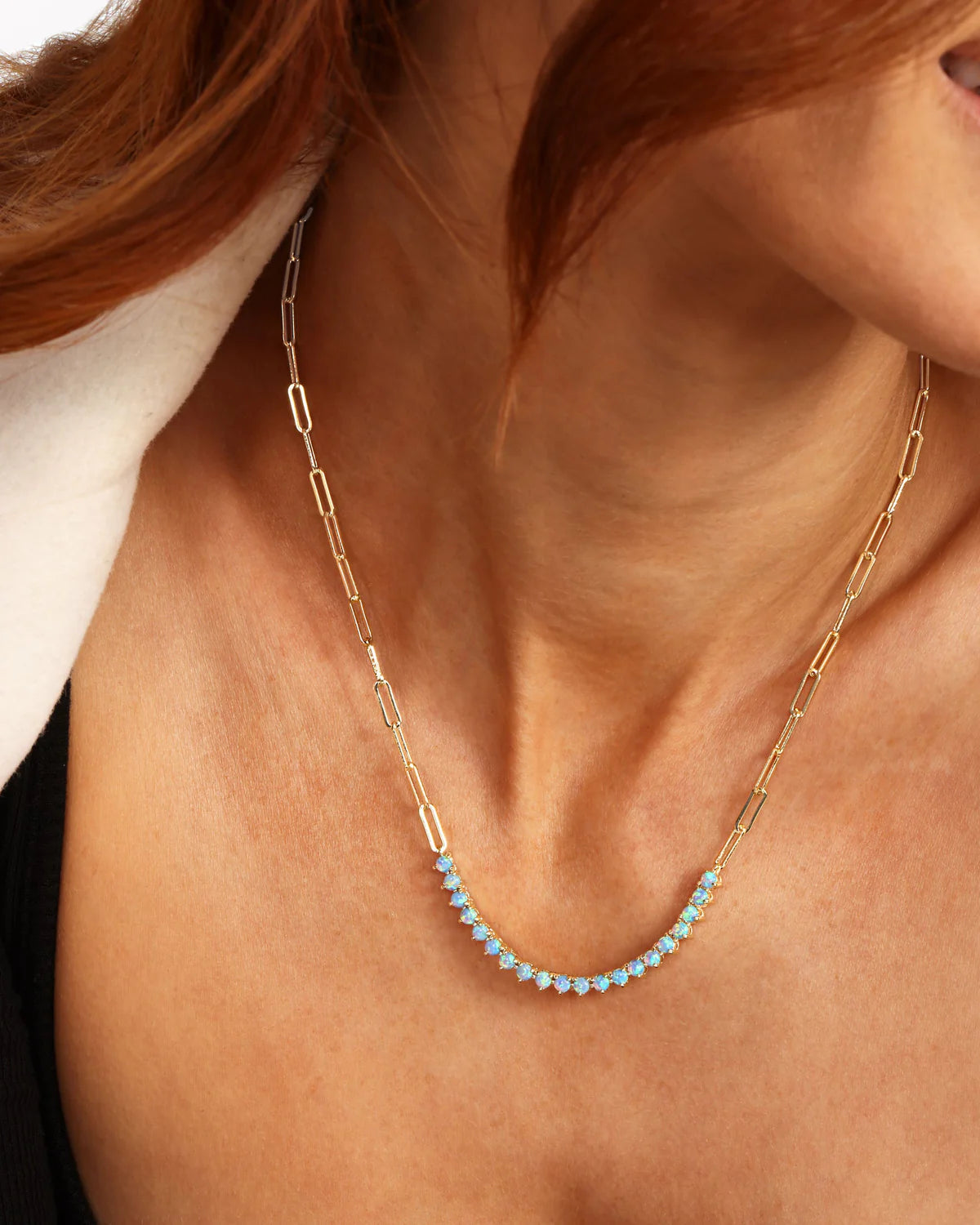 Not Your Basic Samantha Tennis Necklace Gold & Blue Opal