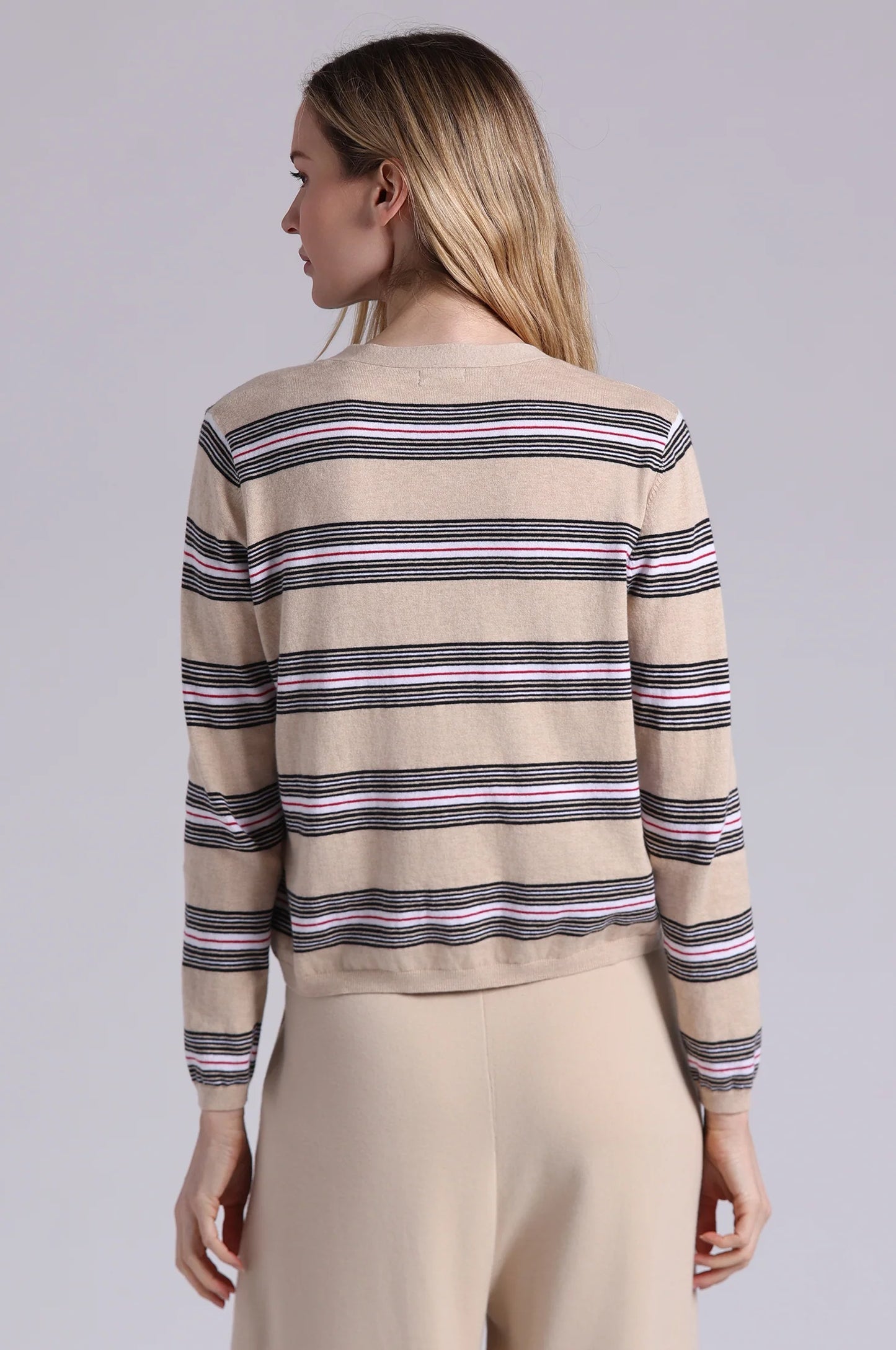 Cotton Cashmere Striped V Neck Cardigan