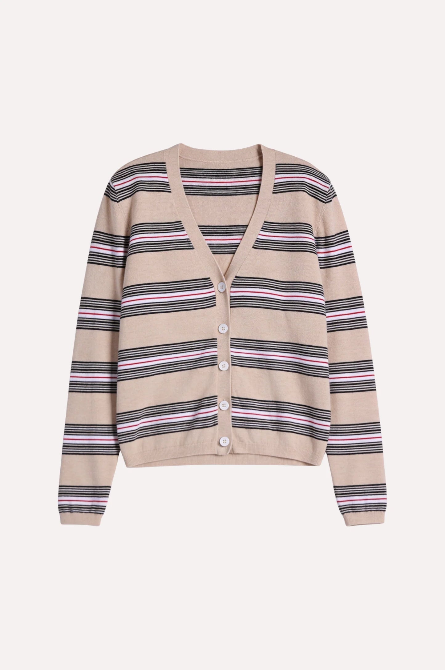 Cotton Cashmere Striped V Neck Cardigan