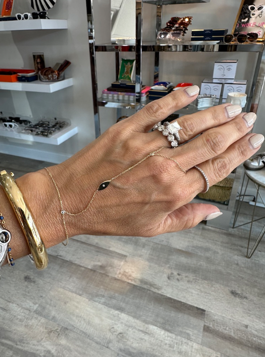 14K Ring Evil Eye Hand Chain