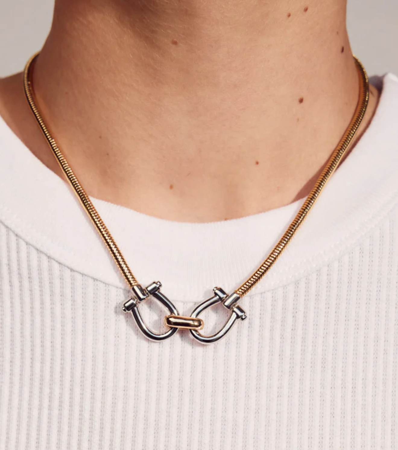 Gold Two-Tone Horsebit Necklace