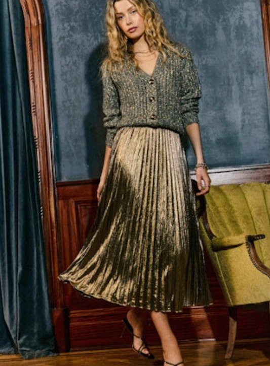 Enora Metallic Pleated Skirt