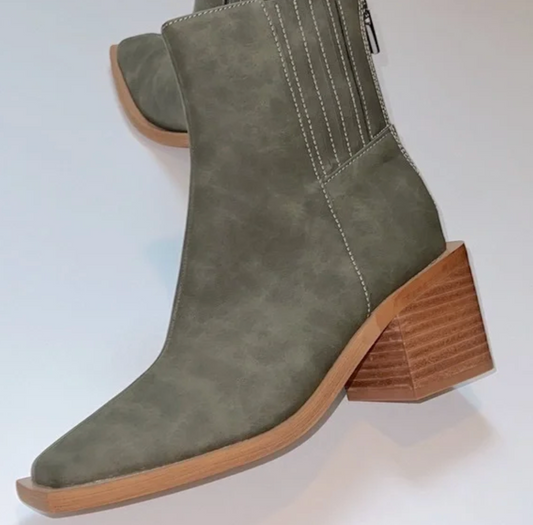 Olive Suede Bootie