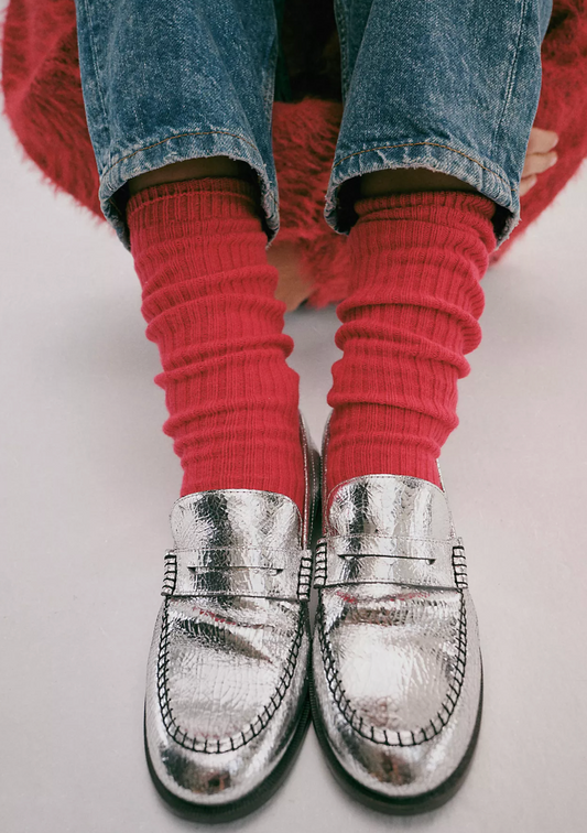 Blanket Stitch Silver Loafers