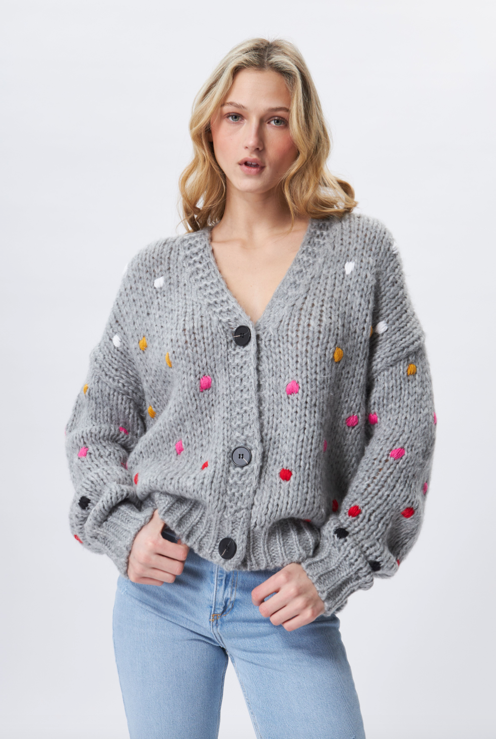 Grey Multi Dot Cardi