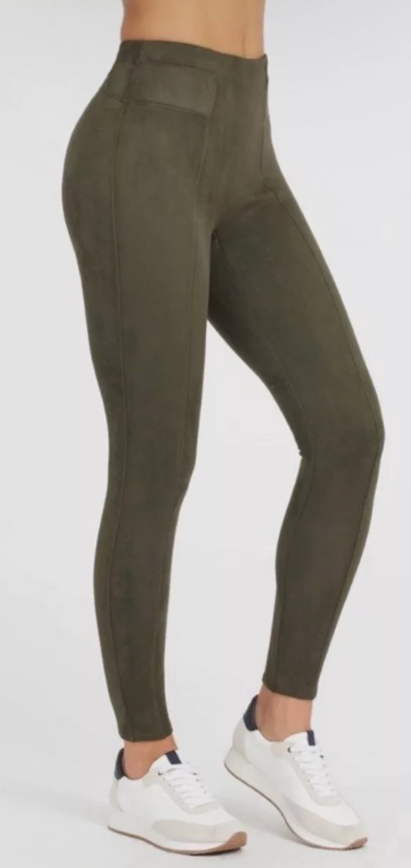 Faux Suede Leggings-Olive