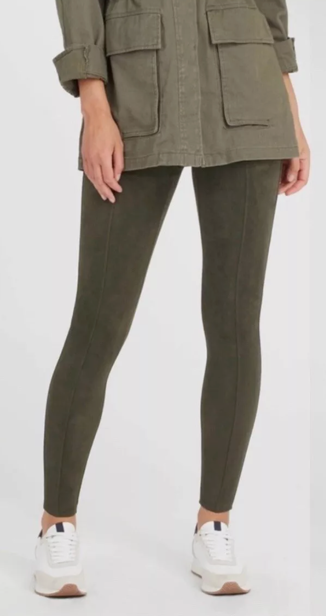 Faux Suede Leggings-Olive