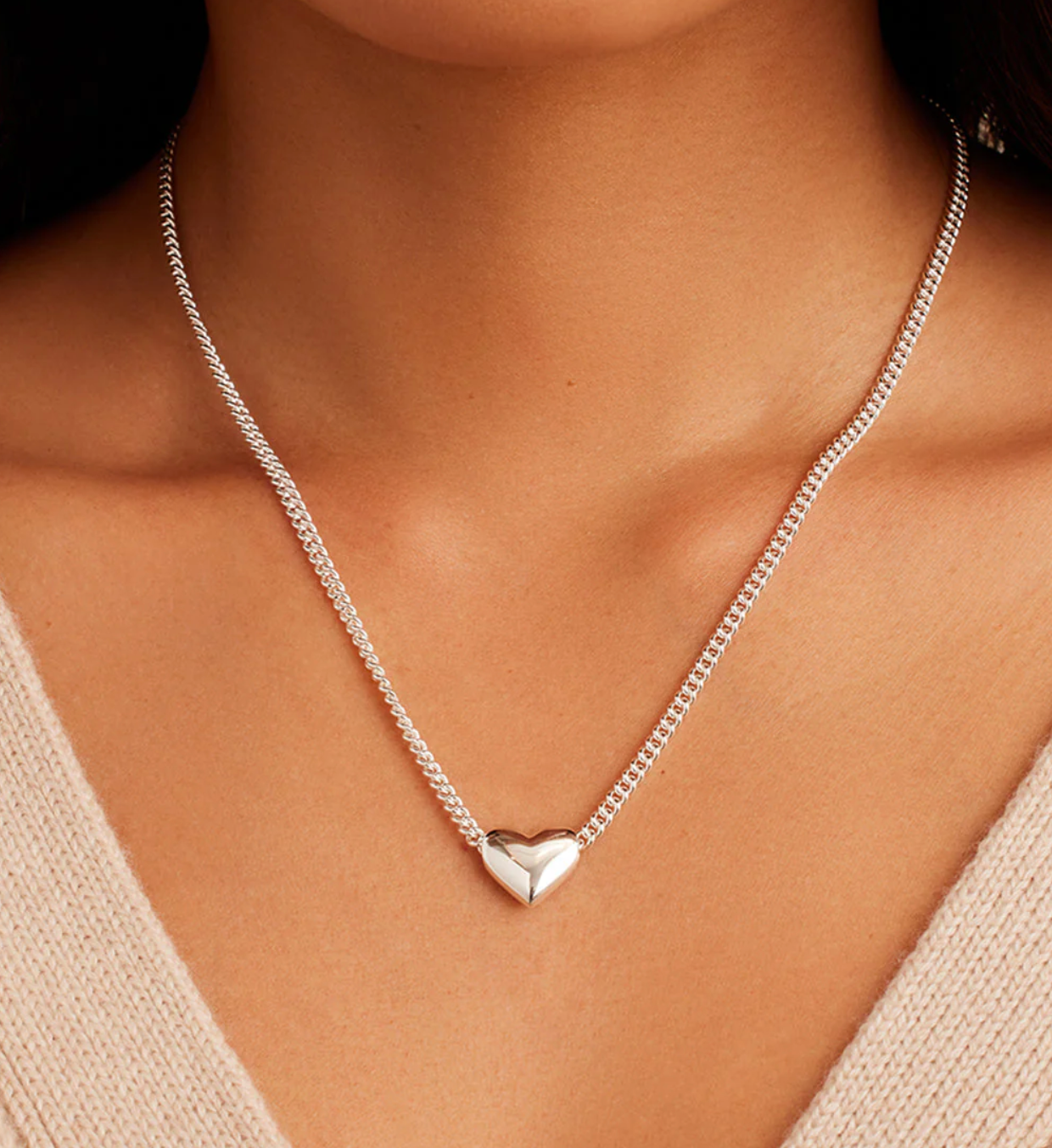 Silver Lou Heart Charm Necklace