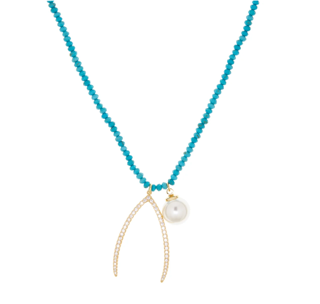 Wishbone + Pearl Necklace Necklace in Turquoise