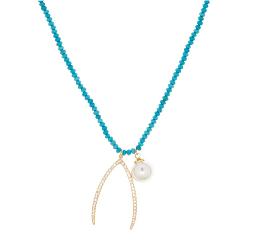 Wishbone + Pearl Necklace Necklace in Turquoise