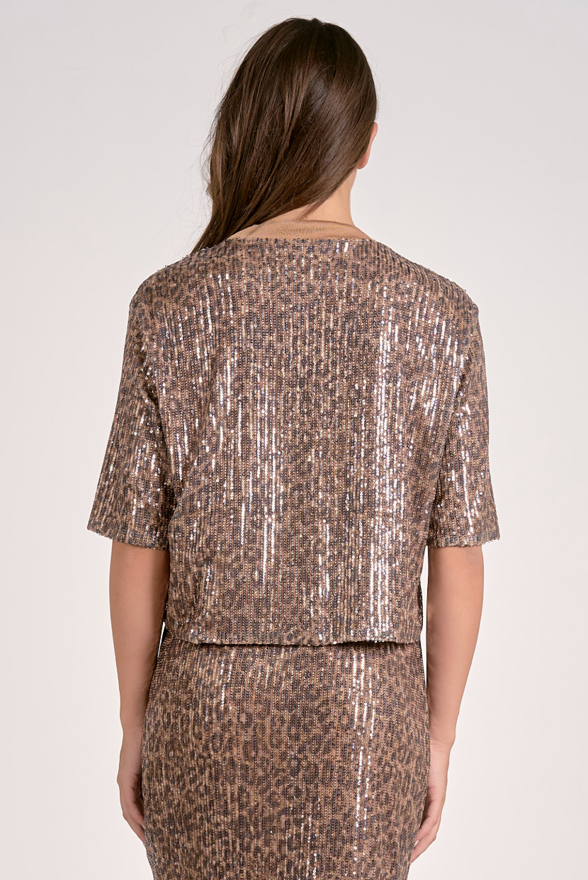 Brown Cheetah Sequin Crewneck