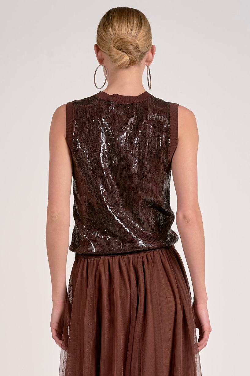 Chocolate Sequin Sleeveless Top
