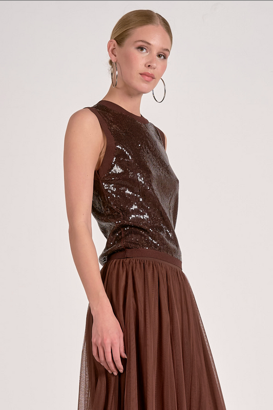 Chocolate Sequin Sleeveless Top