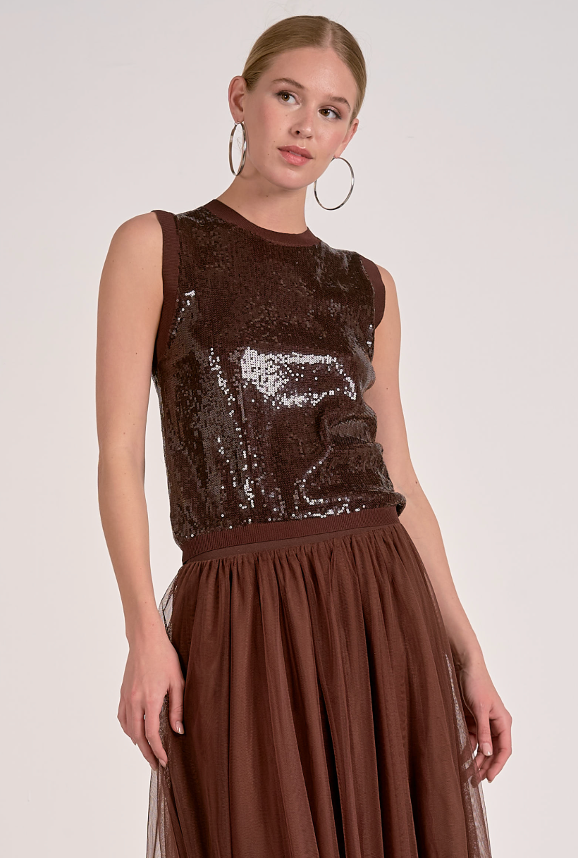 Chocolate Sequin Sleeveless Top