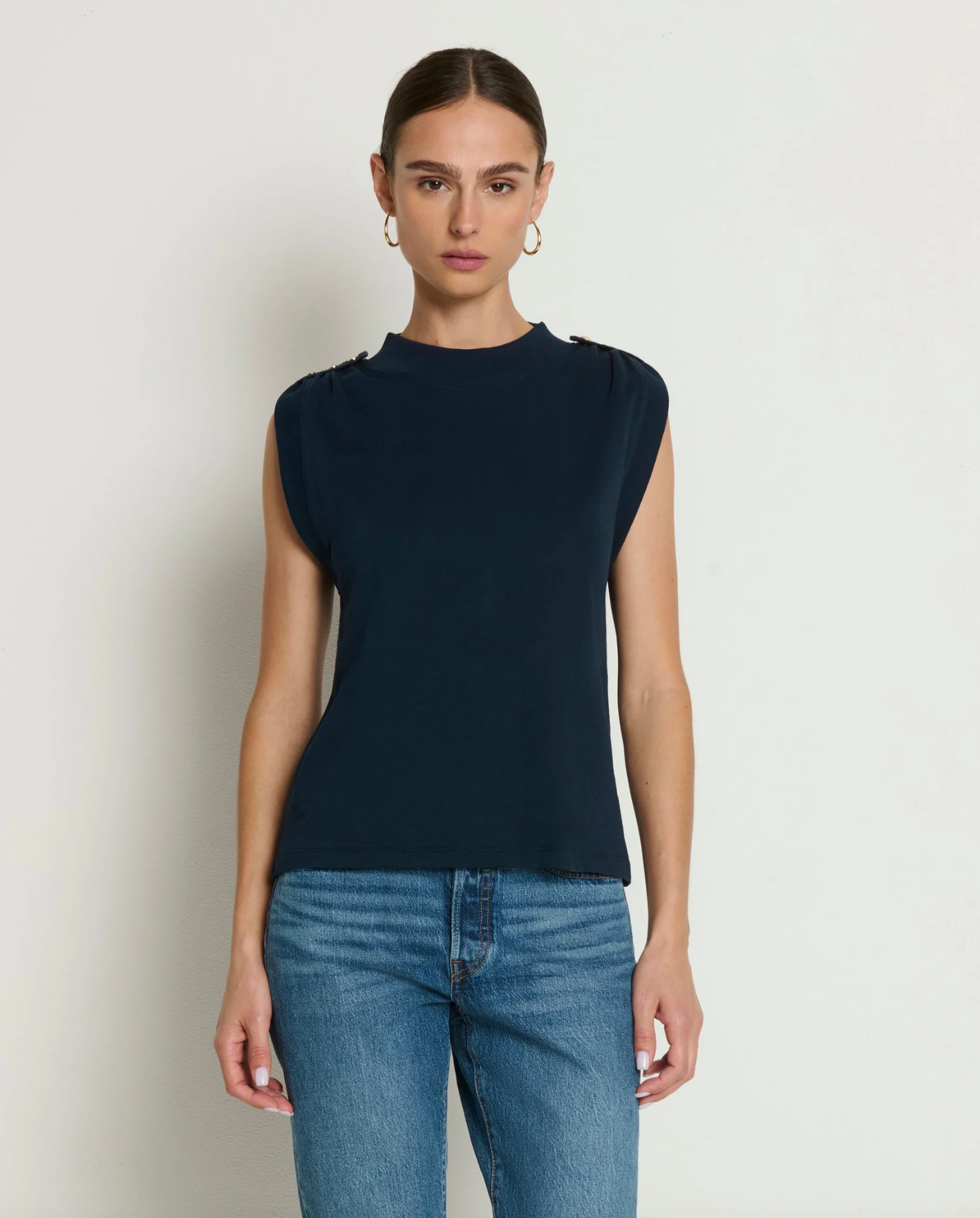 Mikka Buttoned Shoulder Tank- Night Sky