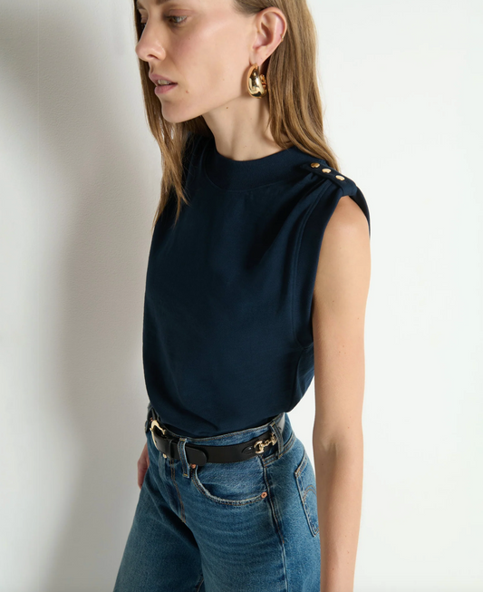 Mikka Buttoned Shoulder Tank- Night Sky