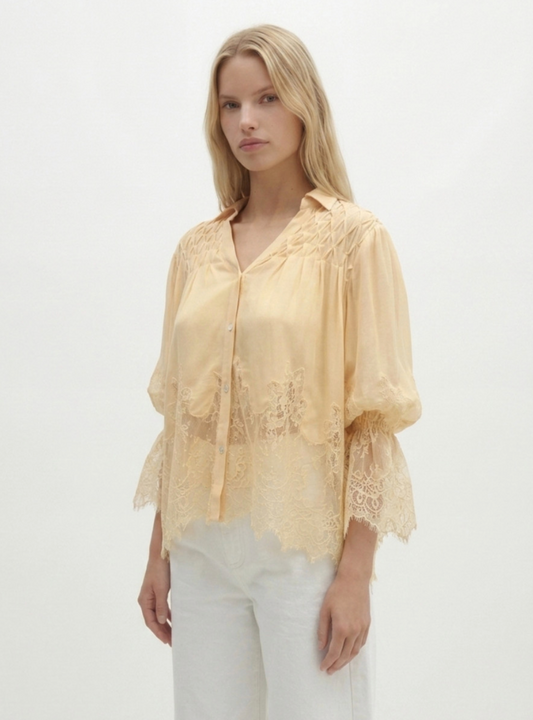 CRISTY | Short-Sleeve V-Neck Shirt with Lace Detail