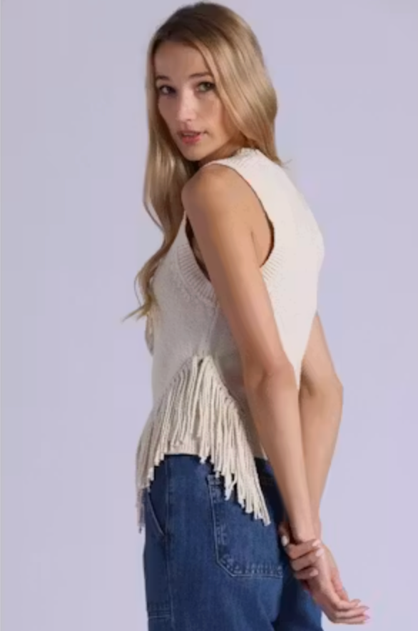 Sleeveless Crew With Fringe