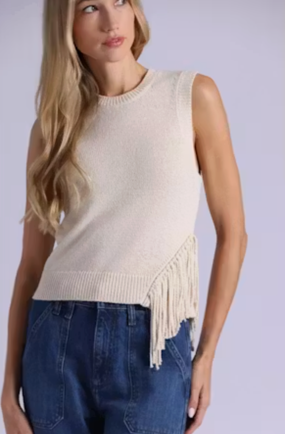 Sleeveless Crew With Fringe