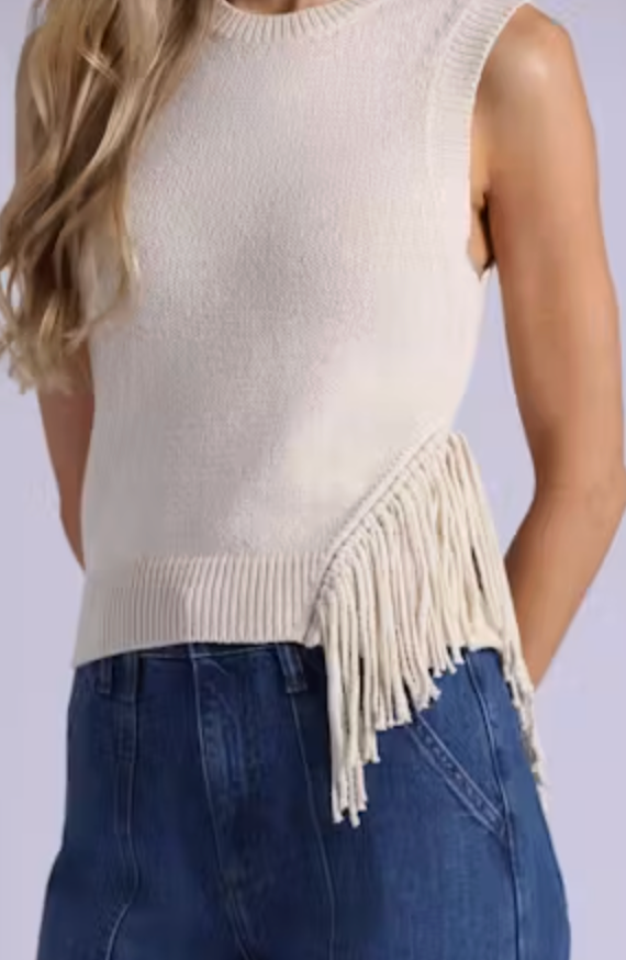Sleeveless Crew With Fringe