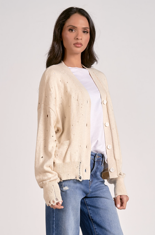 Distressed Off White Cardigan
