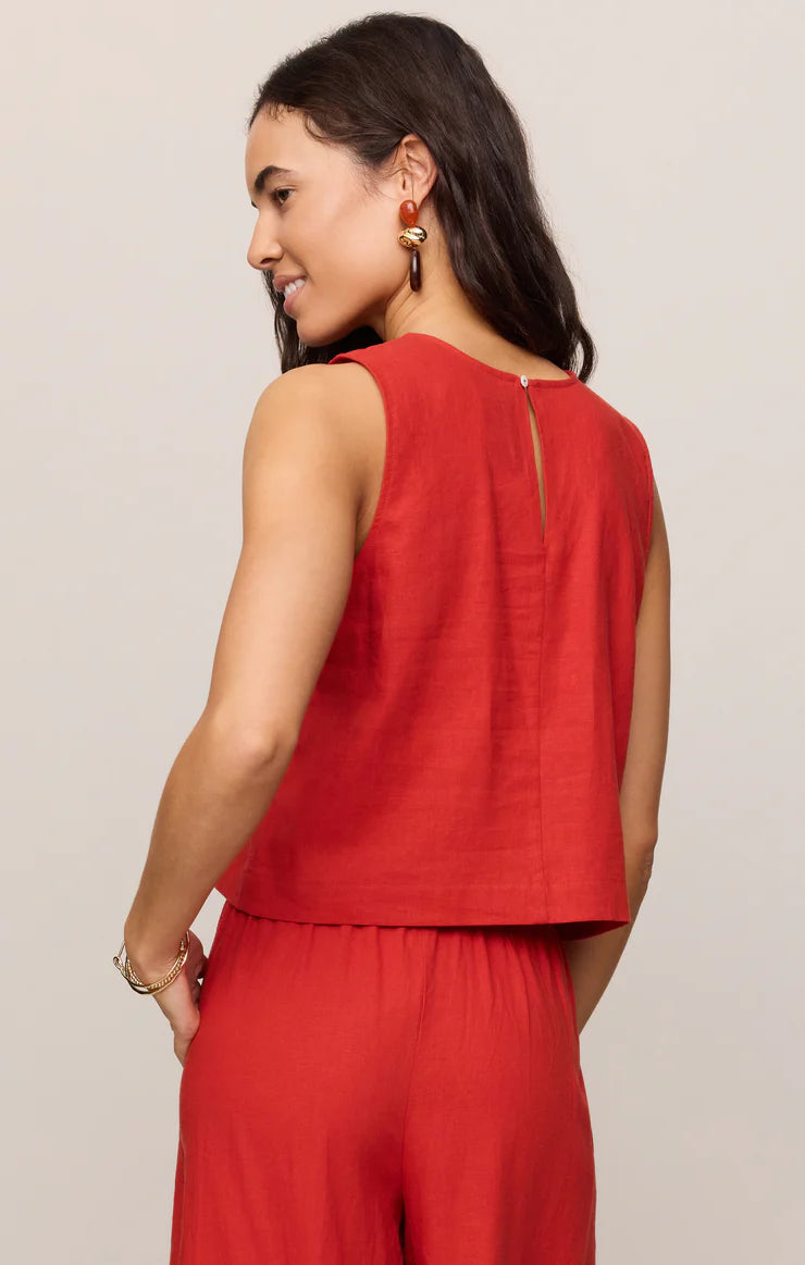 Sloane Linen Cropped Tank Chili Pepper