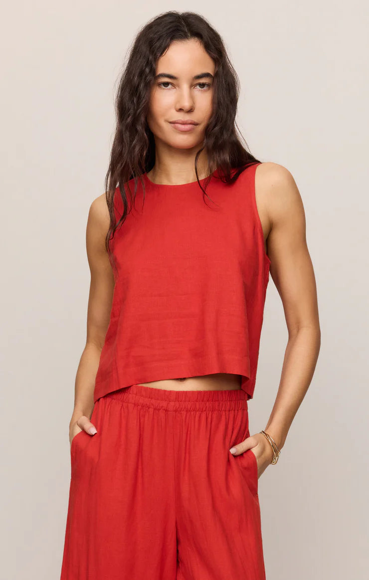 Sloane Linen Cropped Tank Chili Pepper