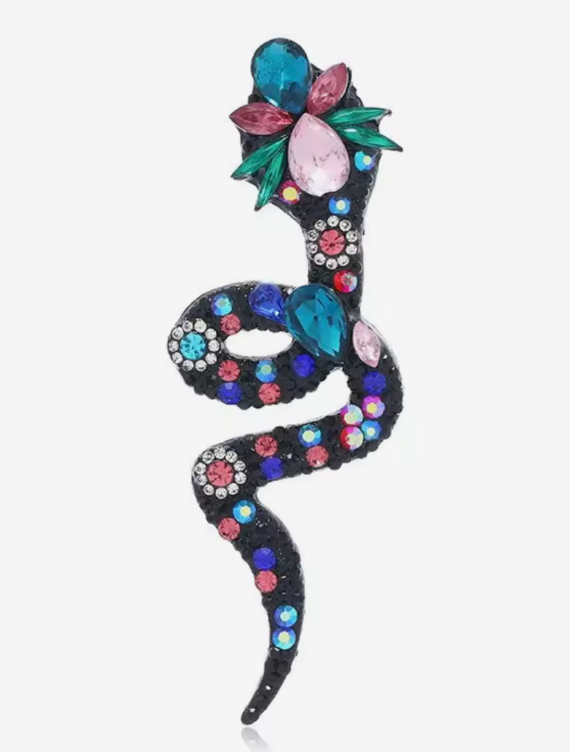 SSSSnake Brooch- Black Diamond and Colour- CZ and Rhinestone