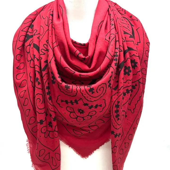 Large Square Scarf with Paisley Print