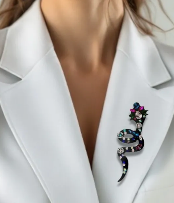 SSSSnake Brooch- Black Diamond and Colour- CZ and Rhinestone