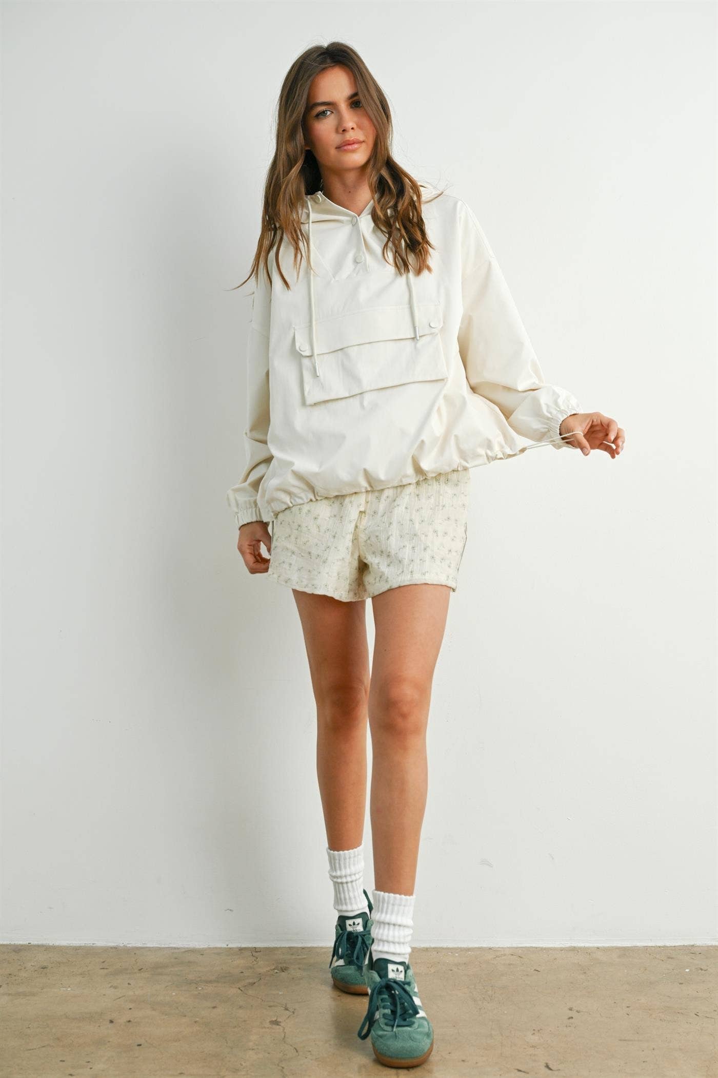 Hooded Pullover Long Sleeve Jacket - BMT7971: IVORY / M