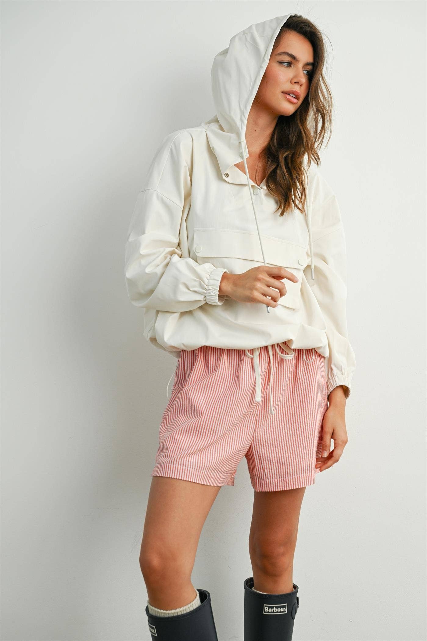 Hooded Pullover Long Sleeve Jacket - BMT7971: IVORY / M