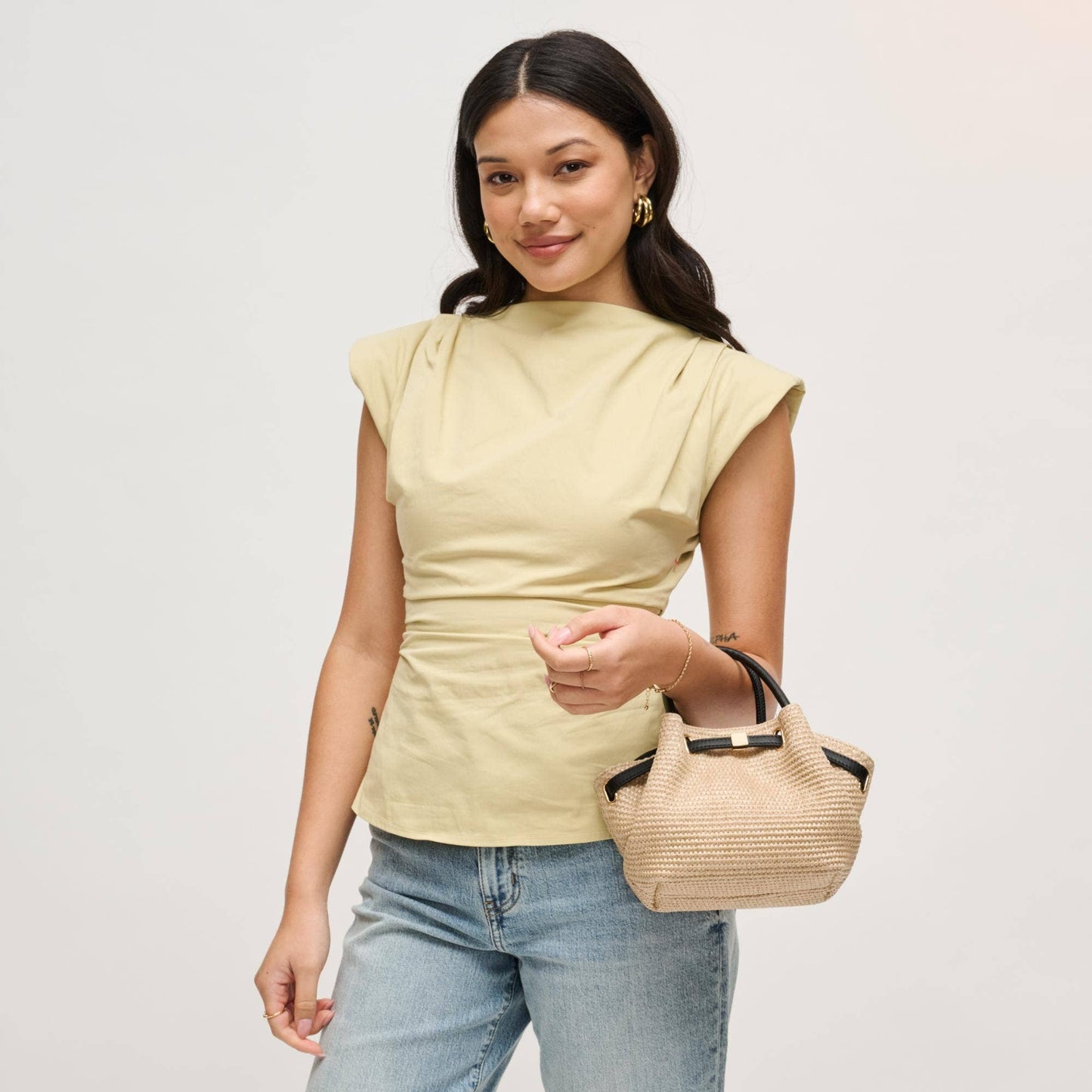 Selena - Straw Crossbody: Natural Black