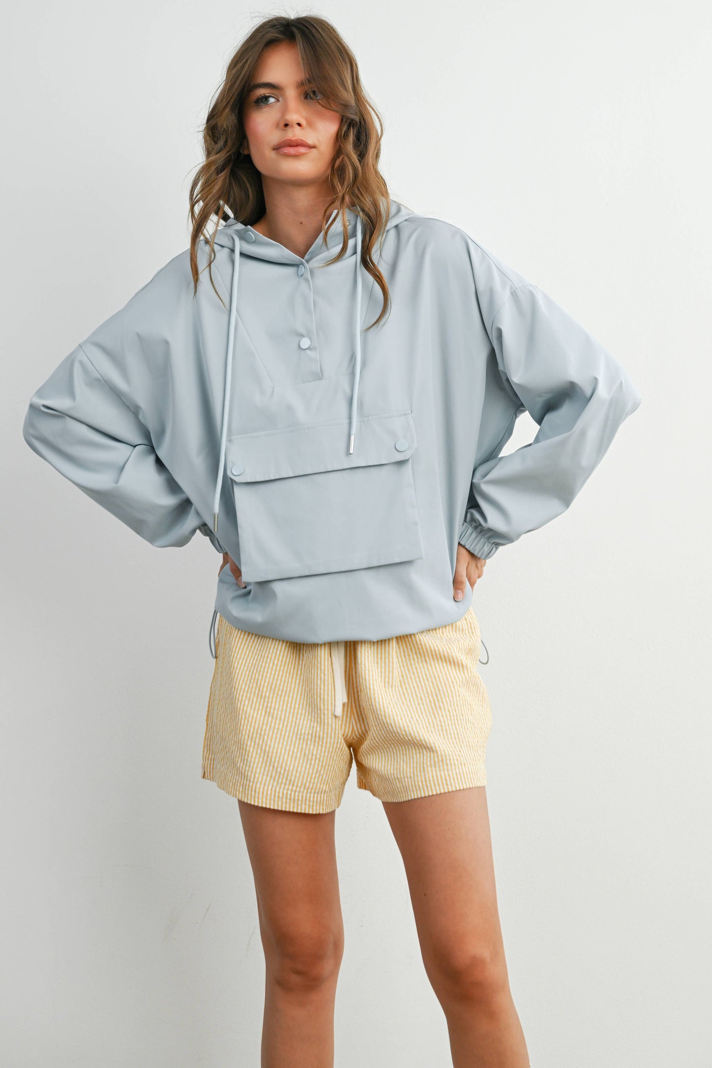 Hooded Pullover Long Sleeve Jacket - BMT7971: IVORY / S