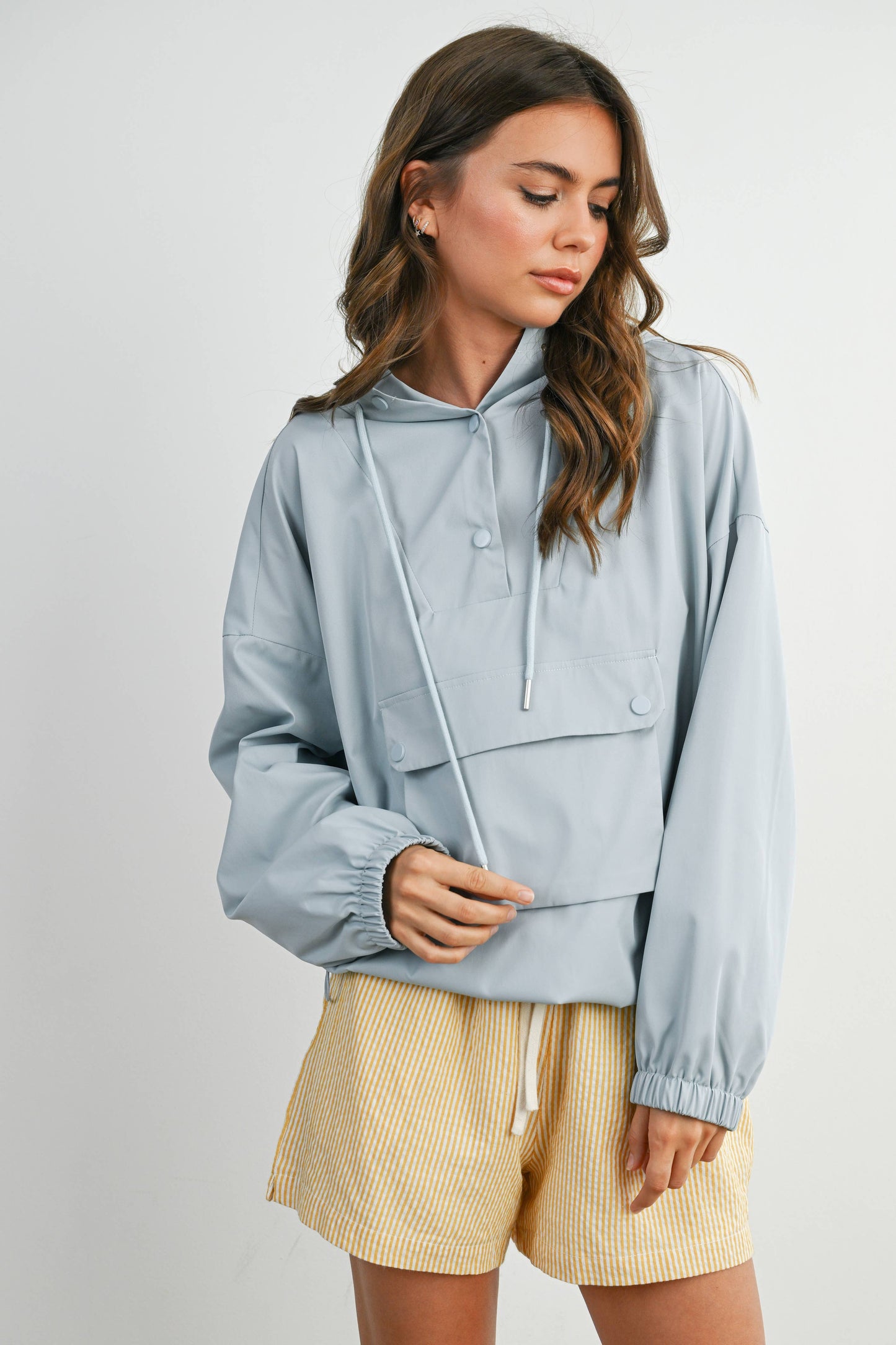 Hooded Pullover Long Sleeve Jacket - BMT7971: IVORY / L