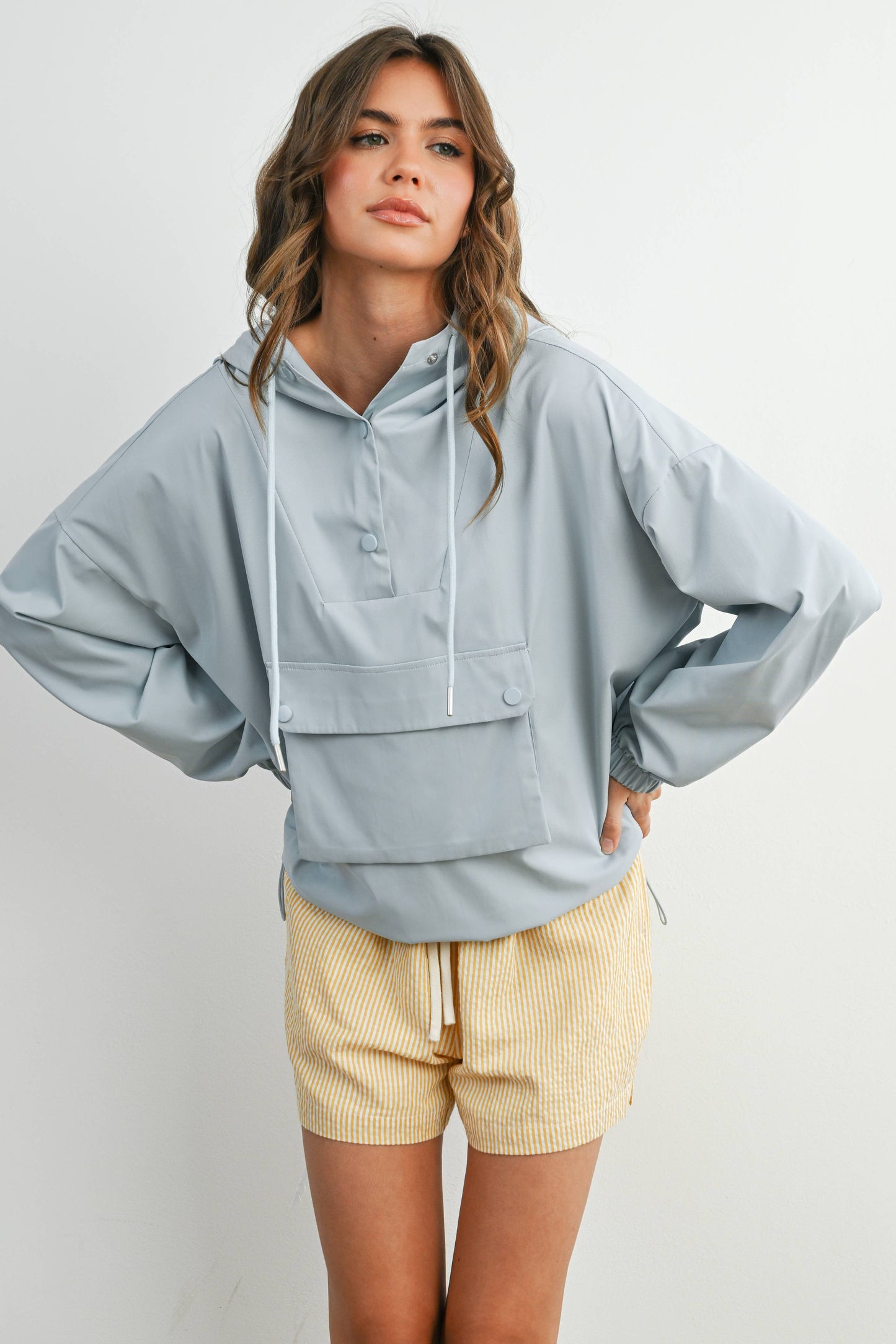 Hooded Pullover Long Sleeve Jacket - BMT7971: IVORY / S