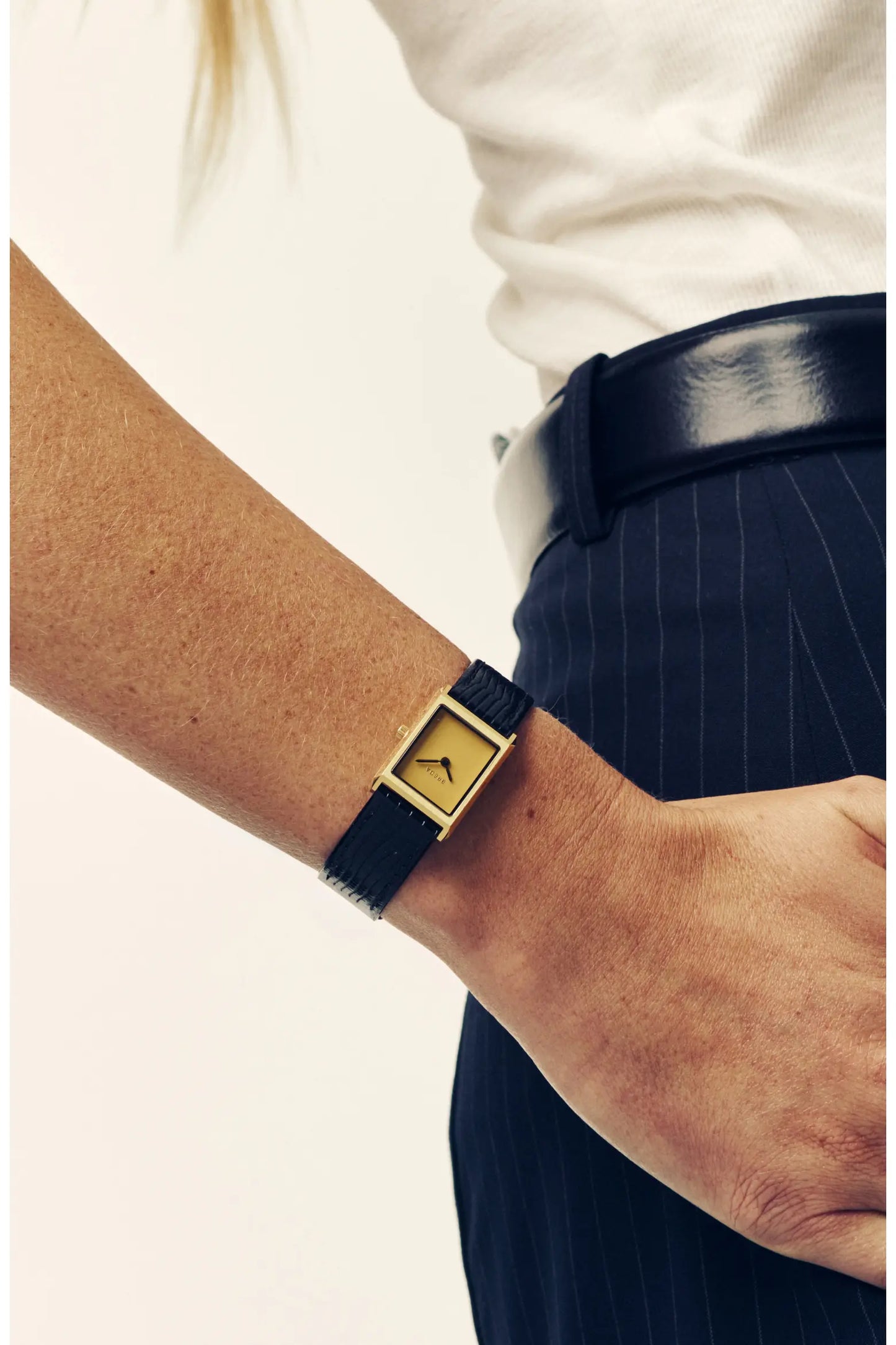 Small Virgil Leather Strap Tank Watch, 20mm x 26mm