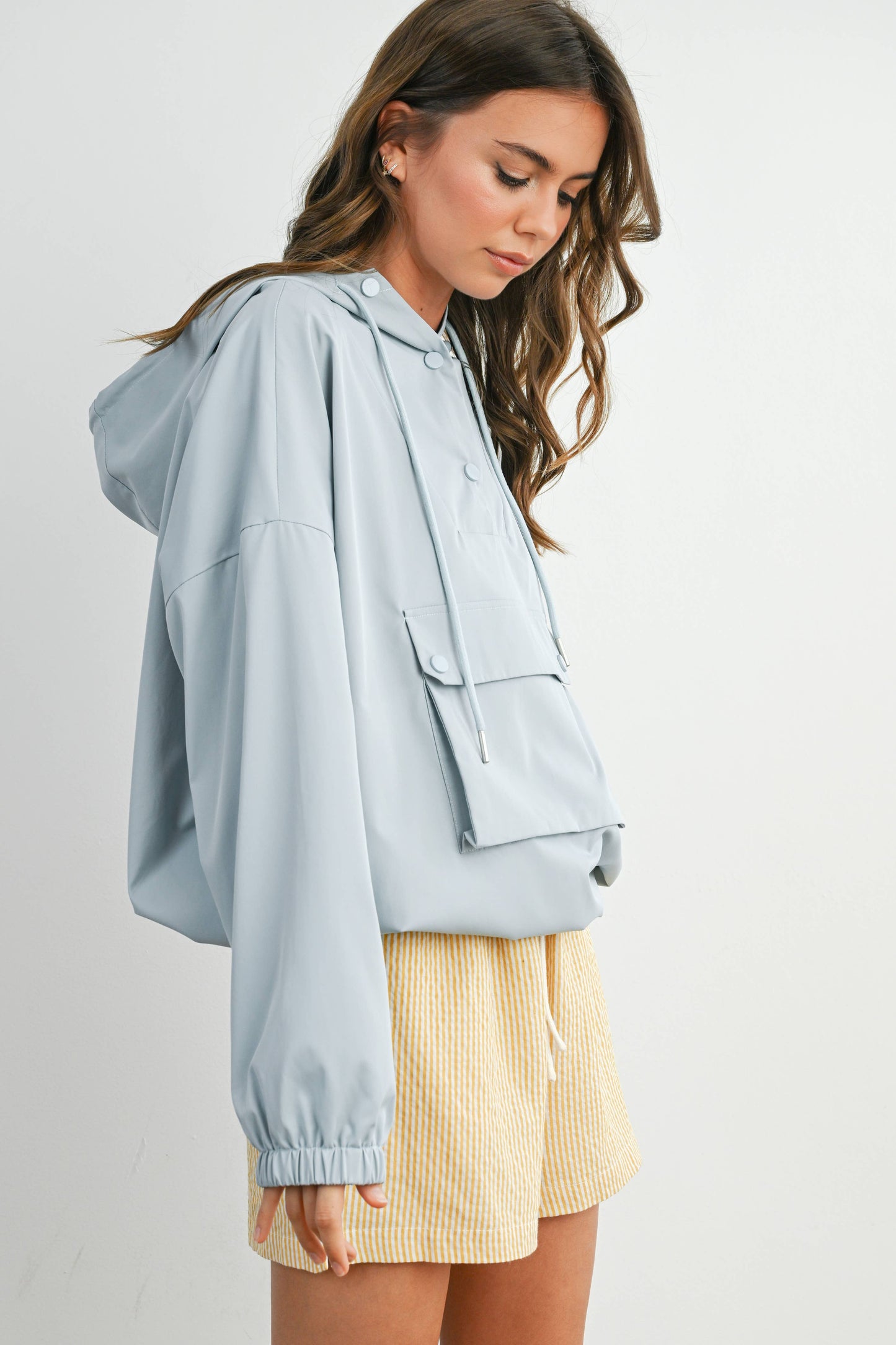 Hooded Pullover Long Sleeve Jacket - BMT7971: IVORY / M