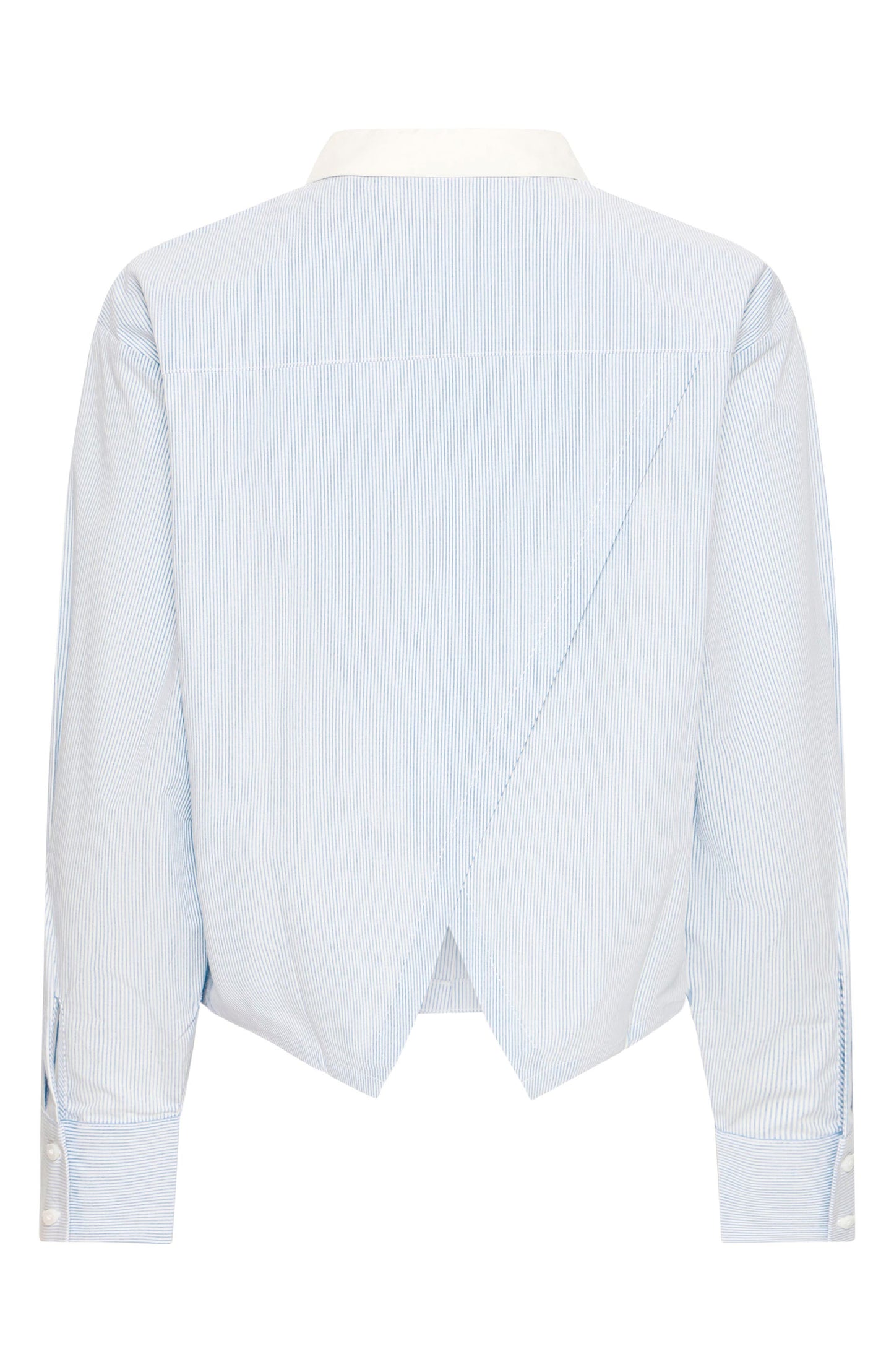 ICHI Stripe Split Hem Crop Cotton Button-Up Shirt